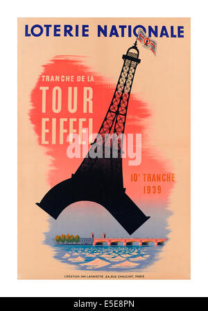 1939 poster "Loterie Nationale' con la Torre Eiffel a battenti la lotteria motif Foto Stock