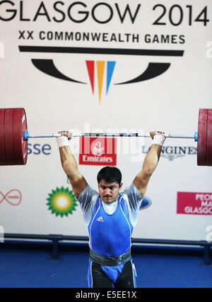 Glasgow, Scotland, Regno Unito. 29 Luglio, 2014. Chandrakant Mali dell India compete durante gli Uomini 94kg Finale di sollevamento pesi al 2014 Glasgow Giochi del Commonwealth a Glasgow in Scozia il 29 luglio 2014. Chandrakant Mali ha vinto la medaglia di bronzo. Credito: Han Yan/Xinhua/Alamy Live News Foto Stock