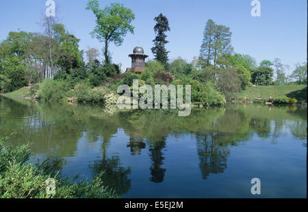 Francia, parigi 16e, bois de boulogne, lac inferieur75016, reflet, kiosque de l'empereur, Napoleon III, Foto Stock