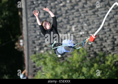 Francia, basse Normandie, Calvados, bocage, viaduc de la Souleuvre, saut a l'elastique, bunjy, aj hackett, Aventure, Foto Stock