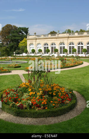 Francia, parigi 16e, bois de boulogne, parc de bagatelle, pavillon, orangerie, jardin, Foto Stock