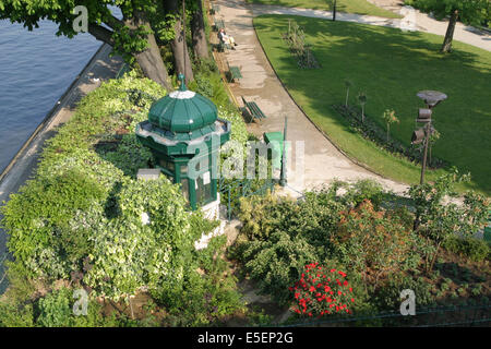 Francia, parigi 1e, ile de la CITE, Square du vert galant, jardin, seine, Pont Neuf, kiosque, Foto Stock