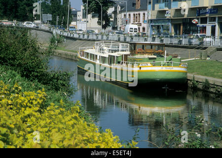 Francia, Bretagne, cotes d'armor, redon, port, peniche, Canal de nantes a brest, l'oust, riviere, Foto Stock