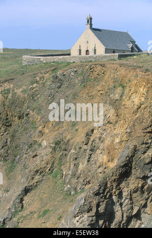 Francia, Bretagne, finistere sud, cap sizun, cornouaille, pointe du van, chapelle saint They, falaise, Foto Stock