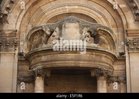 Francia, ile de france, paris 5e, quartier latin, 17 rue des carmes, eglise saint ephrem le syriaque, religione catholique, dettaglio porche, Foto Stock