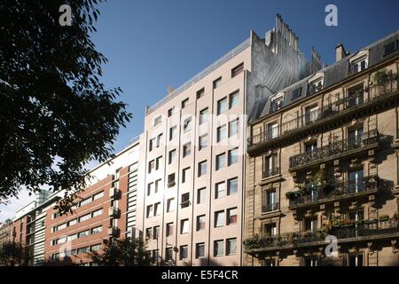 Francia, Ile de France, parigi 11e circondario, 95 avenue parmentier, Immeuble haut, silhouette, Foto Stock