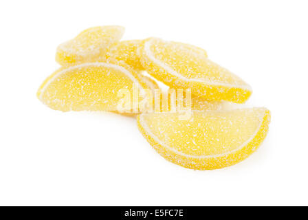 Giallo jelly caramelle su sfondo bianco Foto Stock