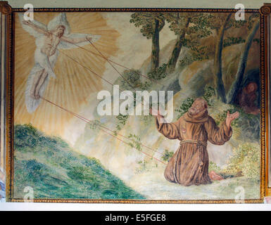La Verna Toscana. Corridoio delle stimmate: Pittura la vita di San Francesco: San Francesco riceve le stimmate Foto Stock