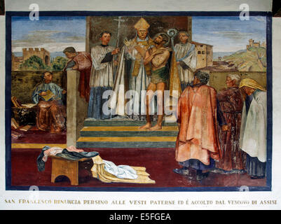 La Verna Toscana. Corridoio delle stimmate: Pittura la vita di San Francesco Foto Stock
