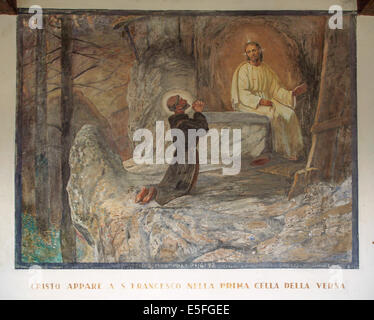 La Verna Toscana. Corridoio delle stimmate: Pittura la vita di San Francesco: Cristo che appare a San Francesco Foto Stock