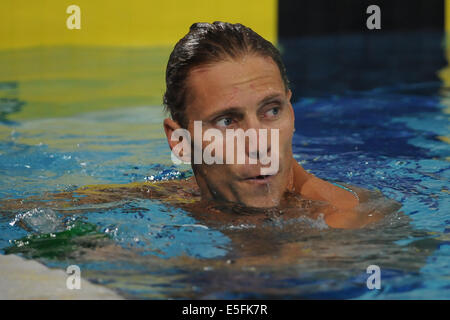 Glasgow, Scotland, Regno Unito. 29 Luglio, 2014. Roland Schoeman del Sud Africa nella mens 50m Freestyle Finale durante il giorno 6 del XX Giochi del Commonwealth a Tollcross centro nuoto sulla luglio 29, 2014 a Glasgow, in Scozia. (Foto di Roger Sedres/Gallo Immagini/Alamy Live News) Foto Stock