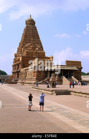 Tempio Brihadeshwara Raja Rajeswara tempio, Rajarajeswaram, Periya Kovil, Peruvudaiyar Kovil, Thanjavur, Tamil Nadu, India Foto Stock