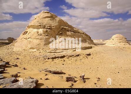 Il vento e il sole calcari modellato sculture nel deserto bianco Foto Stock