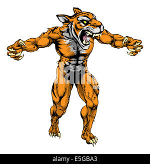 Una illustrazione di una tigre scary mascotte sportive con artigli fuori Foto Stock