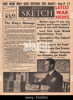 1939 Daily Sketch pagina anteriore segnalato la Gran Bretagna dichiara guerra alla Germania Foto Stock