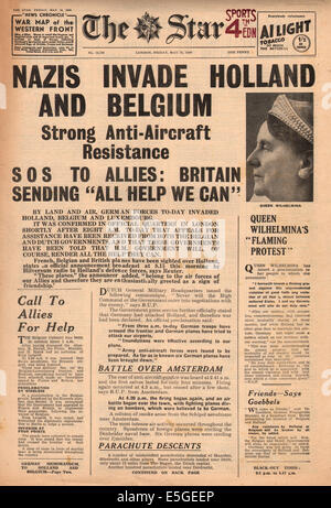 1940 Stella (Londra) pagina anteriore reporting Germania invade Olanda, Belgio e Lussemburgo Foto Stock