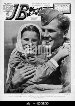 1941 Illustrierte Beobachter pagina anteriore che mostra un Waffen SS soldato con ragazza Russa Foto Stock