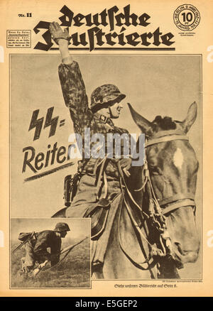 1943 Deutsche Illustrierte front page reporting Waffen SS Cavalleria in Russia Foto Stock