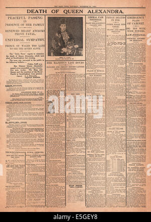 1925 Daily News pagina 7 Notifica del decesso della regina Alexandra Foto Stock