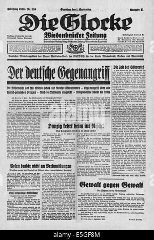 1939 Die Glocke (Germania) pagina anteriore segnalato l invasione della Polonia dalla Germania nazista Foto Stock