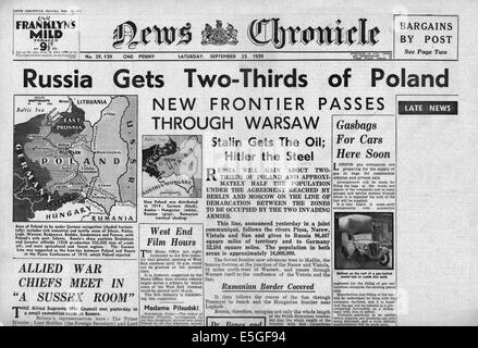 1939 News cronaca pagina anteriore segnalato la Russia prende il controllo della metà della Polonia Foto Stock