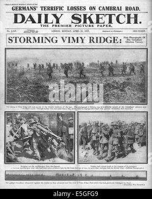 1917 Daily Sketch pagina anteriore segnalato la battaglia di Vimy Ridge Foto Stock