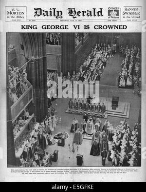 1937 Daily Herald pagina anteriore reporting incoronazione del re George VI Foto Stock