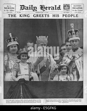 1937 Daily Herald [seconda edizione] pagina anteriore reporting incoronazione del re George VI Foto Stock