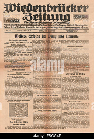 Wiedenbrucke Zeitung (Germania) pagina anteriore reporting ulteriore esercito tedesco successi a Neuville e Vimy Foto Stock