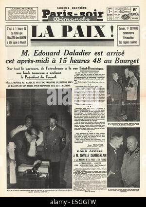 1938 Paris Soir (Francia) pagina anteriore segnalato la firma del Monaco di Baviera accordo di pace Foto Stock