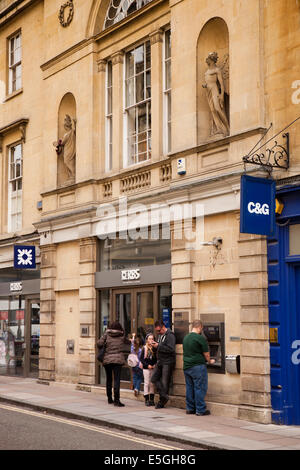 Regno Unito, Inghilterra, Wiltshire, bagno, strada tranquilla, Royal Bank of Scotland in elegante edificio Foto Stock