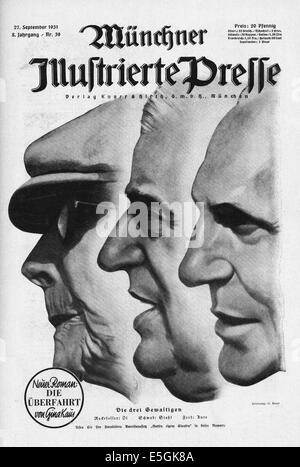 1931 Münchner Illustrierte Presse (Germania) anteriore delle immagini di copertina di "i tre poteri' Rockefeller: olio, Schwab: Acciaio e Ford: automobili Foto Stock