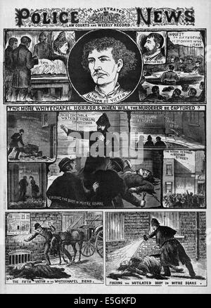 1888 illustrata la polizia News front page reporting gli omicidi di Jack lo Squartatore nell'East End di Londra Foto Stock