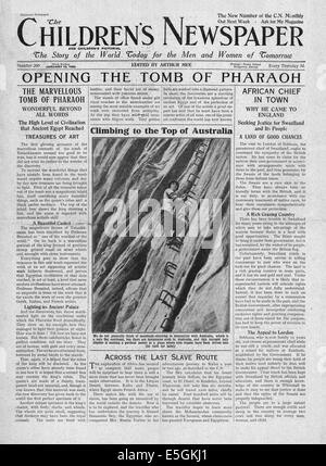 1923 I figli di giornale pagina anteriore segnalato la scoperta di Tutenkhamen la tomba in Egitto da Howard Carter Foto Stock