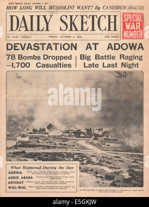 1935 Daily Sketch pagina anteriore reporting forze italiane di attaccare Adowa in Abissinia Foto Stock