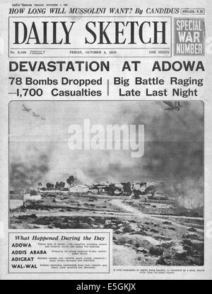 1935 Daily Sketch pagina anteriore reporting forze italiane di attaccare Adowa in Abissinia Foto Stock