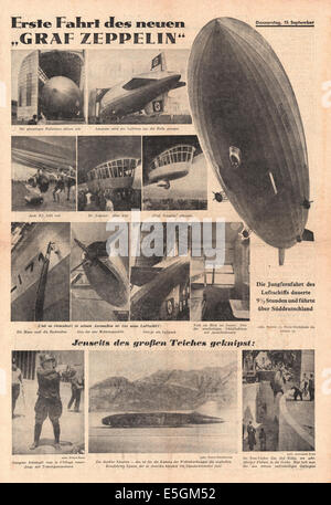12 Uhr Blatt (Germania) Indietro pagina reporting il volo inaugurale del Graf Zeppelin nel settembre 1938 Foto Stock