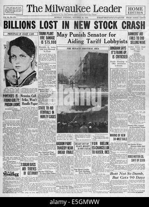 1929 Milwaukee Journal (USA) pagina anteriore reporting crollo di Wall Street Foto Stock