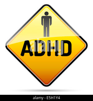 ADHD - disturbo da deficit di attenzione e iperattività - segno isolato con la riflessione e l'ombra su sfondo bianco Foto Stock