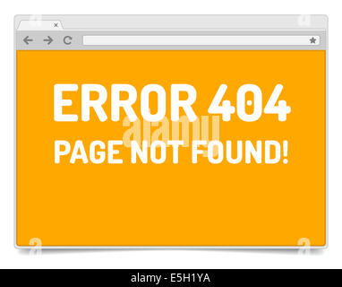 Pagina di errore 404 aperto sulla finestra del browser internet con ombra. Isolate il modello del browser. Foto Stock