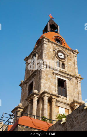 Roloi clock tower, città vecchia, la città di Rodi, rodi, Dodecanneso isole, Grecia, Europa Foto Stock