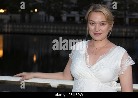 Lancio del lungometraggio Blackwood con 3D'illustrazione da Joe Hill a Canary Wharf, Londra. Attrice Sophia Myles. Foto Stock