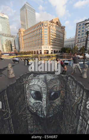 Lancio del lungometraggio Blackwood con 3D'illustrazione da Joe Hill a Canary Wharf, Londra. Foto Stock