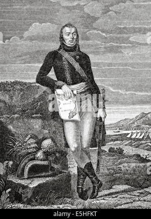 Etienne Jacques Joseph Alexandre MacDonald, primo duca di Taranto (1765-1840) . Militari. Ritratto. Incisione. Foto Stock