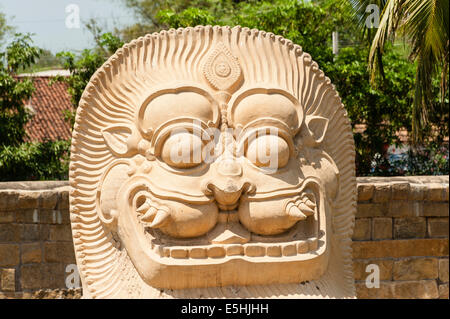 Ritratto di una statua di una tigre, Gangaikonda Cholapuram, Ariyalur, Tamil Nadu, India Foto Stock