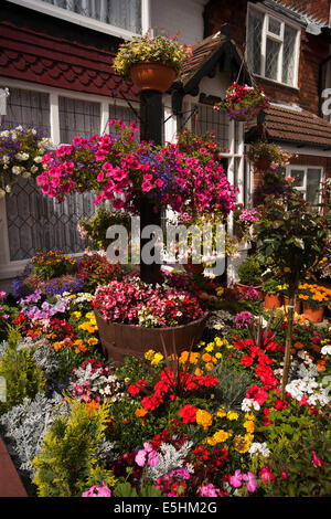 Regno Unito, Inghilterra, Lincolnshire, Cleethorpes, Kingsway, floreali display nel piccolo giardino anteriore Foto Stock