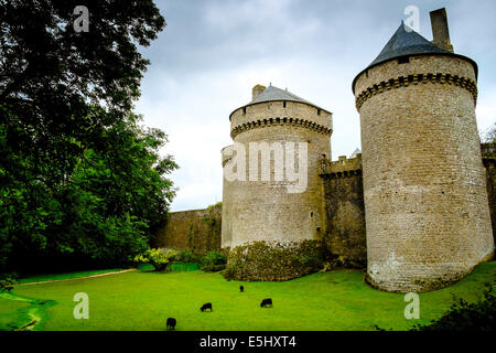 Esterno del chateau a Lassay-les-Chateau, Francia Foto Stock