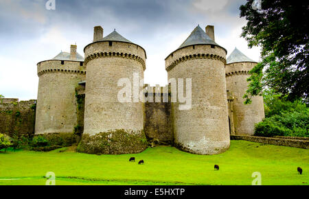 Esterno del chateau a Lassay-les-Chateau, Francia Foto Stock