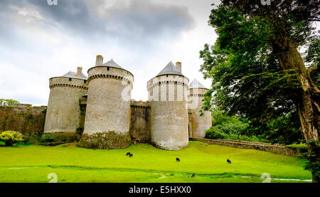 Esterno del chateau a Lassay-les-Chateau, Francia Foto Stock