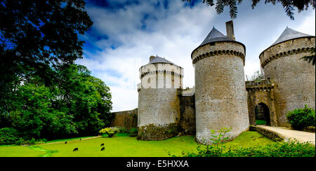 Esterno del chateau a Lassay-les-Chateau, Francia Foto Stock